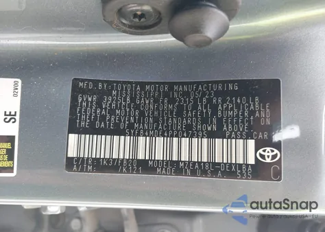 2023 Toyota Corolla Le из США, поврежденный, VIN 5YFB4MDE4PP047395